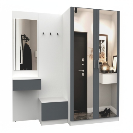 Набор мебели для прихожей "Марсель-158" МР 01-158 В2160 Ш2000 Г580 (ЛДСП Графит серый) Набор мебели для прихожей "Марсель-158" МР 01-158 В2160 Ш2000 Г580 (ЛДСП Графит серый)